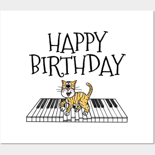 Piano Cat Pianist Birthday Music Teacher Musician Posters and Art